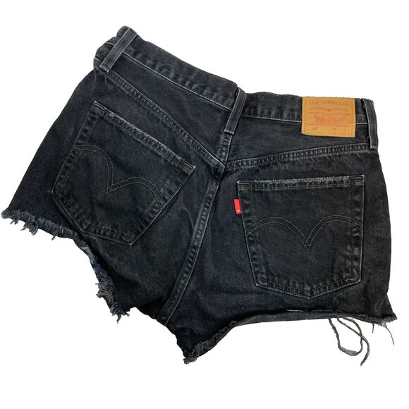 Levi's 501 Black Distressed High Rise Cutoff Denim Shorts Size 28 Grunge - Picture 4 of 9